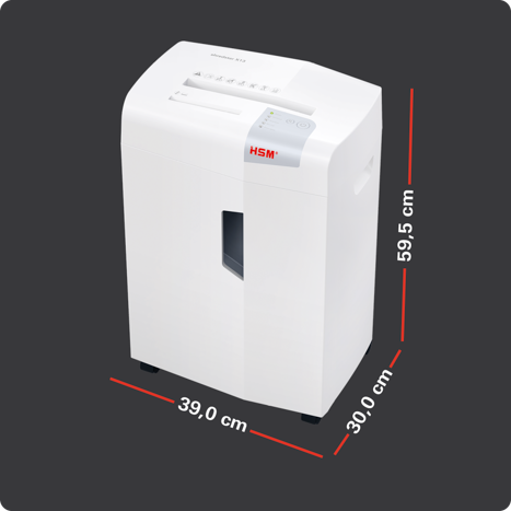 Dimensions du shredstar X13 : 39,0 × 30,0 × 59,5 cm