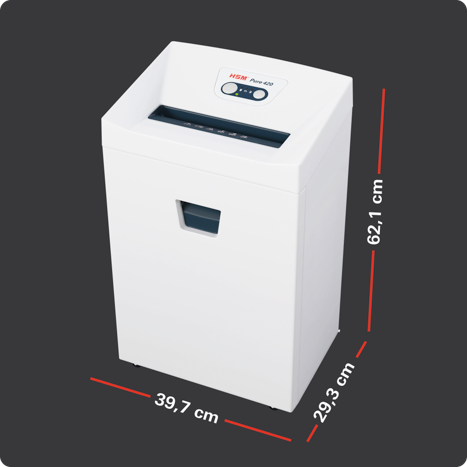 Dimensions du Pure 420 : 39,7 × 29,3 × 62,1 cm