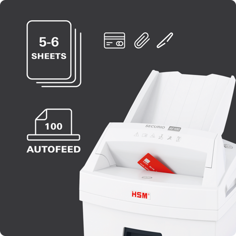 SECURIO AF100 : 5 à 6 feuilles par la fente manuelle, 100 en automatique