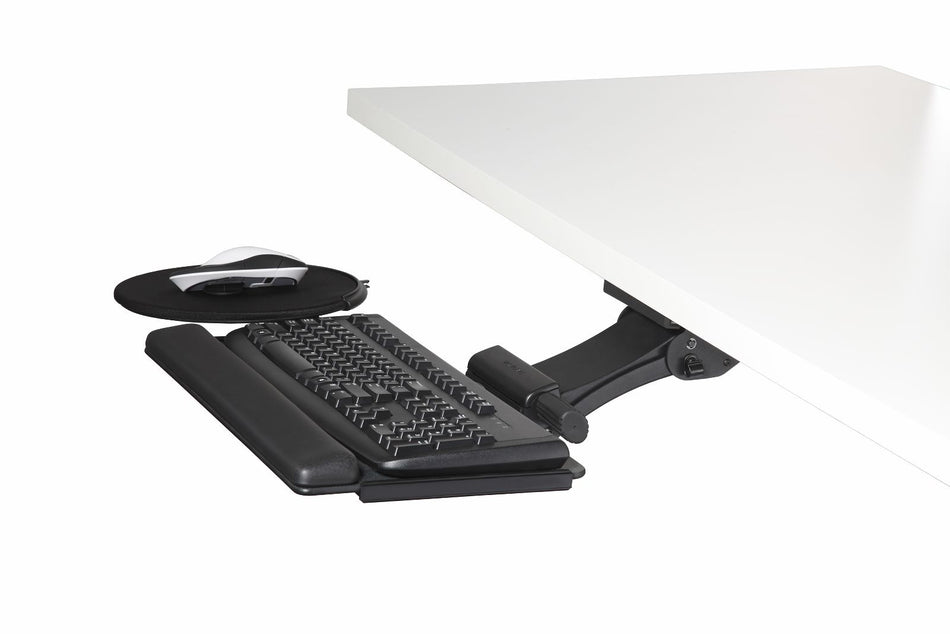 Support de clavier Humanscale 6G noir, vue de trois-quarts