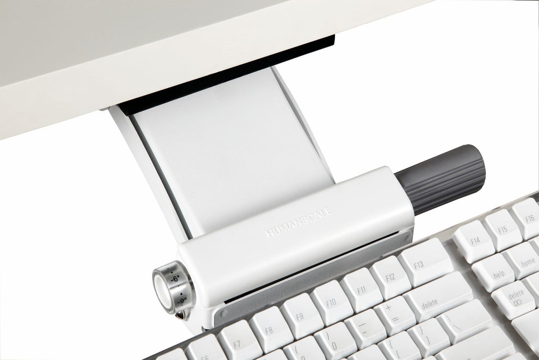 Support de clavier Humanscale 6G blanc, détail du mécanisme