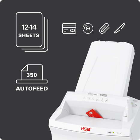 SECURIO AF350 : 12 à 14 feuilles par la fente manuelle en P-4, 350 en automatique