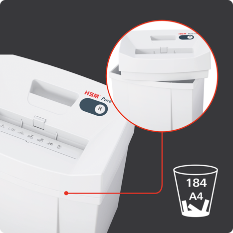 Pure 120 : partie supérieure amovible pour vider le collecteur, 184 feuilles A4 en P-4