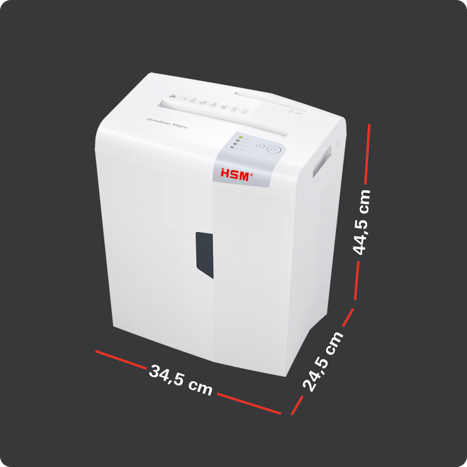 Dimensions du shredstar X6pro : 34,5 × 24,5 × 44,5 cm