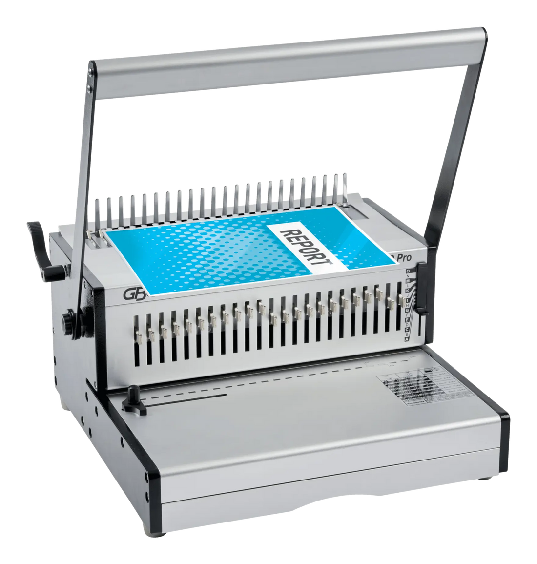 GBC CB30 Pro, document en place sur les doigts d'ouverture du peigne plastique