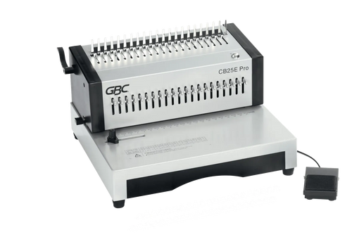 Perforelieuse électrique GBC CB25E Pro avec sa pédale et deux peignes plastique CombBind