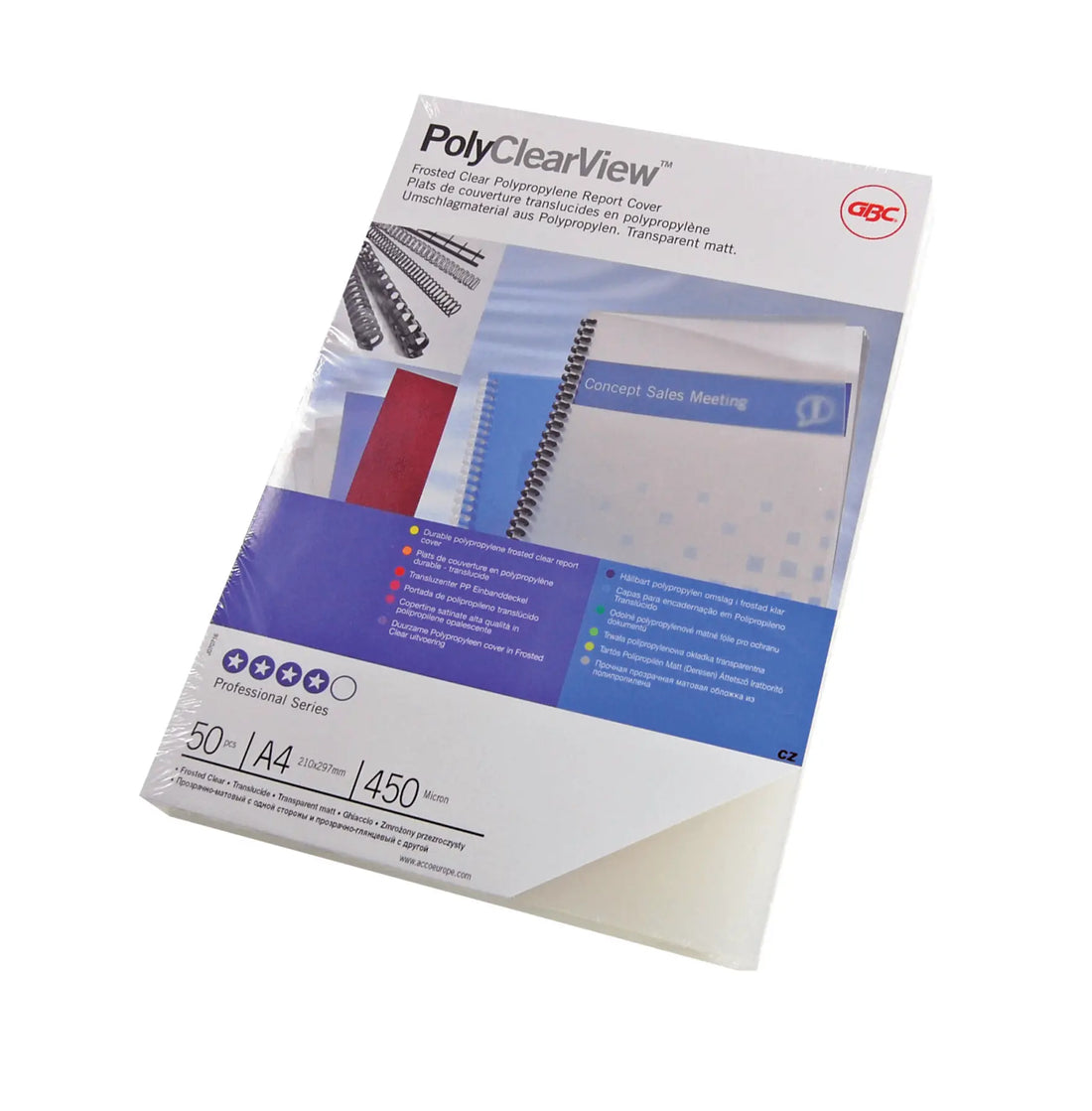Boîte de 50 plats de couverture GBC PolyClearView A4 450 microns