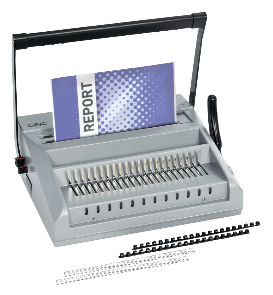 Machine à relier GBC MultiBind MB20 avec un document et des peignes de reliure