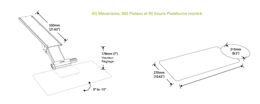 Schéma coté du support de clavier Humanscale