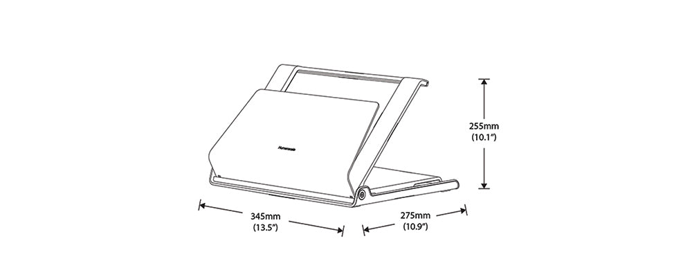 Schéma coté du support d'ordinateur portable Humanscale L6