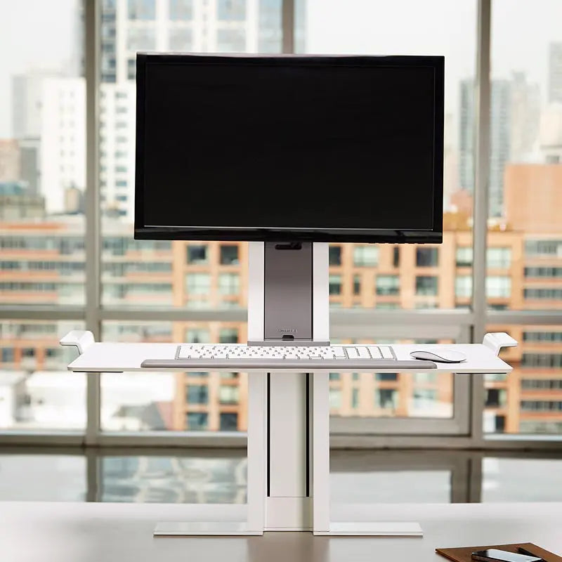 Support de bureau lourd Quick Stand - Grand plateau, option "barre transversale 2 écrans" Humanscale - Arboreal