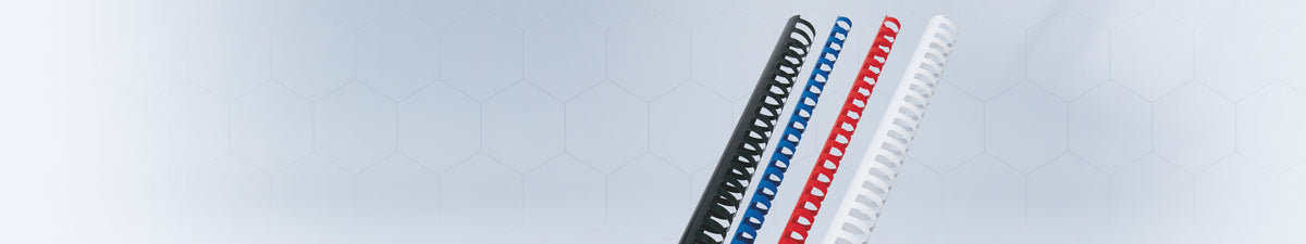 Peignes plastique de reliure GBC CombBind A4, en noir, bleu, rouge et blanc : anneaux plastique, peignes de reliure