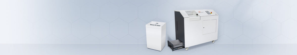 Destructeurs de supports numériques HSM StoreEx OMDD 130 (CD, DVD, cartes) et StoreEx HDS 230 (disques durs, SSD, clés USB) : destructeur et broyeur de disques durs