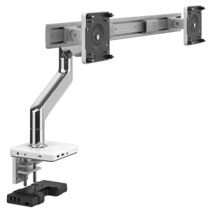 Bras Support Écran M8, aluminium poli blanc, 2 écrans (barre transversale), M/Connect 2 (M2)