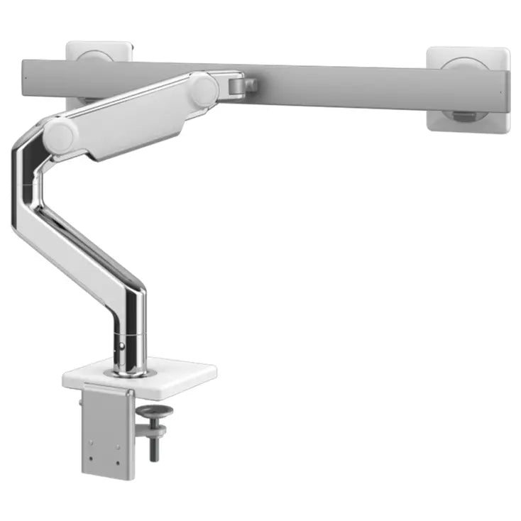Bras Support Écran M8, aluminium poli blanc, 2 écrans (barre transversale), Sans technologie (NT)