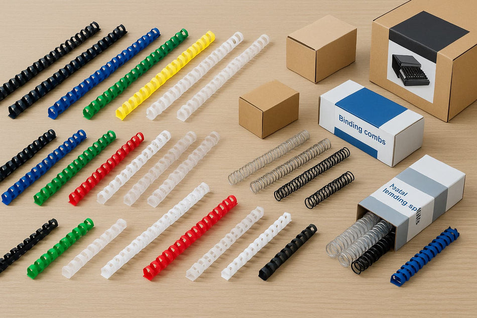 Anneaux de reliure plastiques et métalliques multicolores avec boîtes de conditionnement – Consommables pour relieuses professionnels distribués par Arboreal France