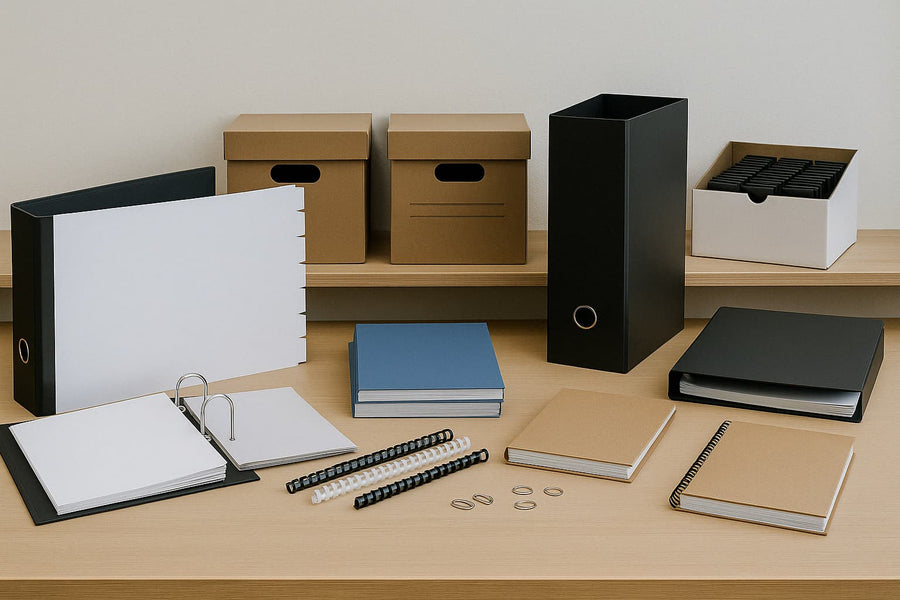 Consommables de bureau pour reliure et classement – peignes, couvertures, intercalaires et classeurs