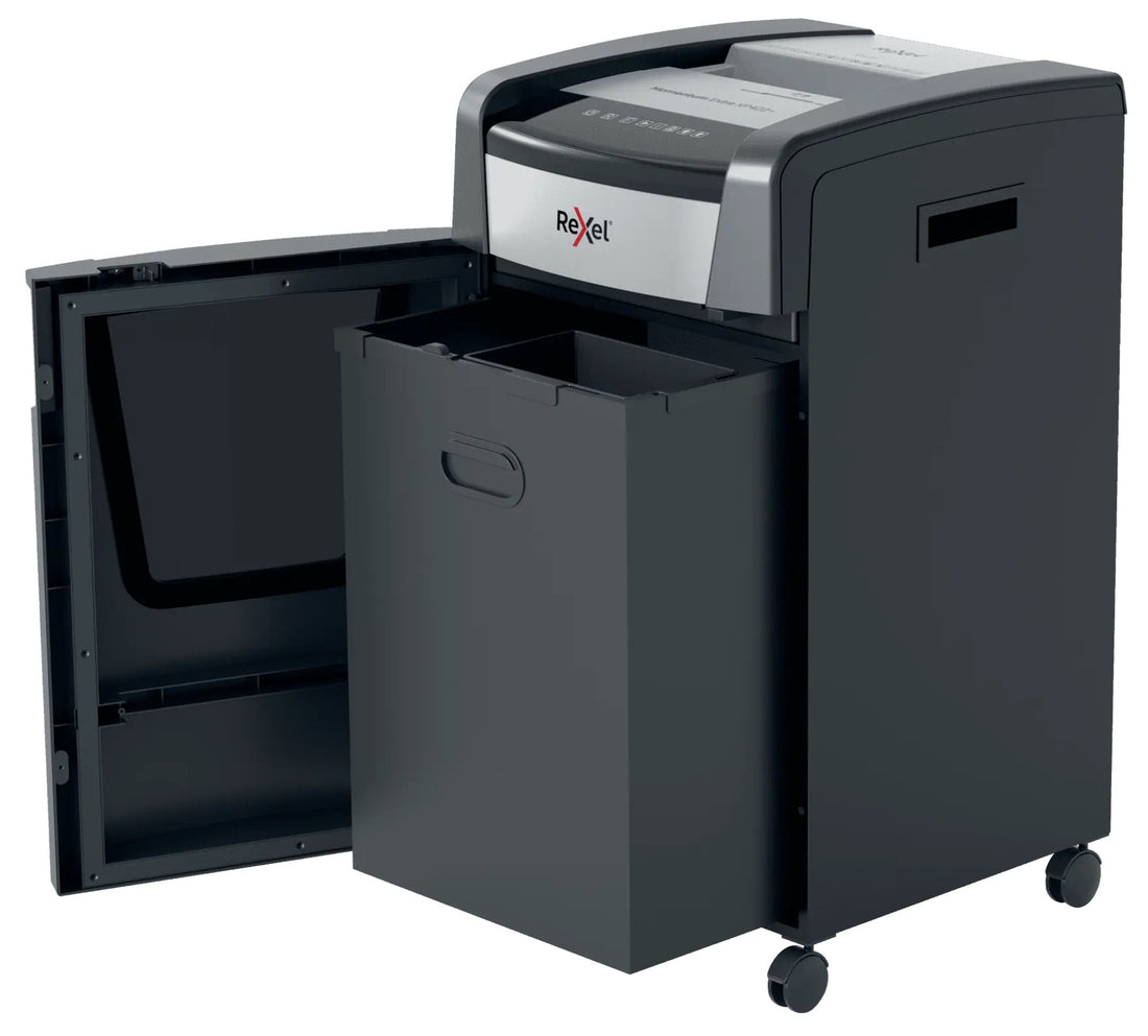 Destructeur de documents Rexel Momentum Extra XP422+, broyeur de papier : porte battante ouverte, corbeille de 85 litres