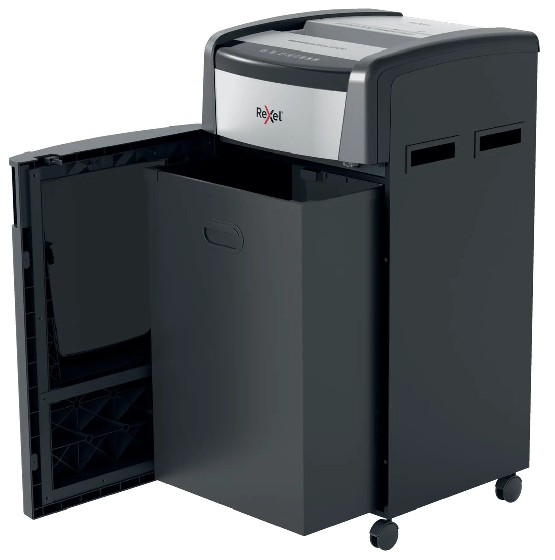 Destructeur de documents Rexel Momentum Extra XP426+, broyeur de papier : porte battante ouverte, corbeille de 120 litres