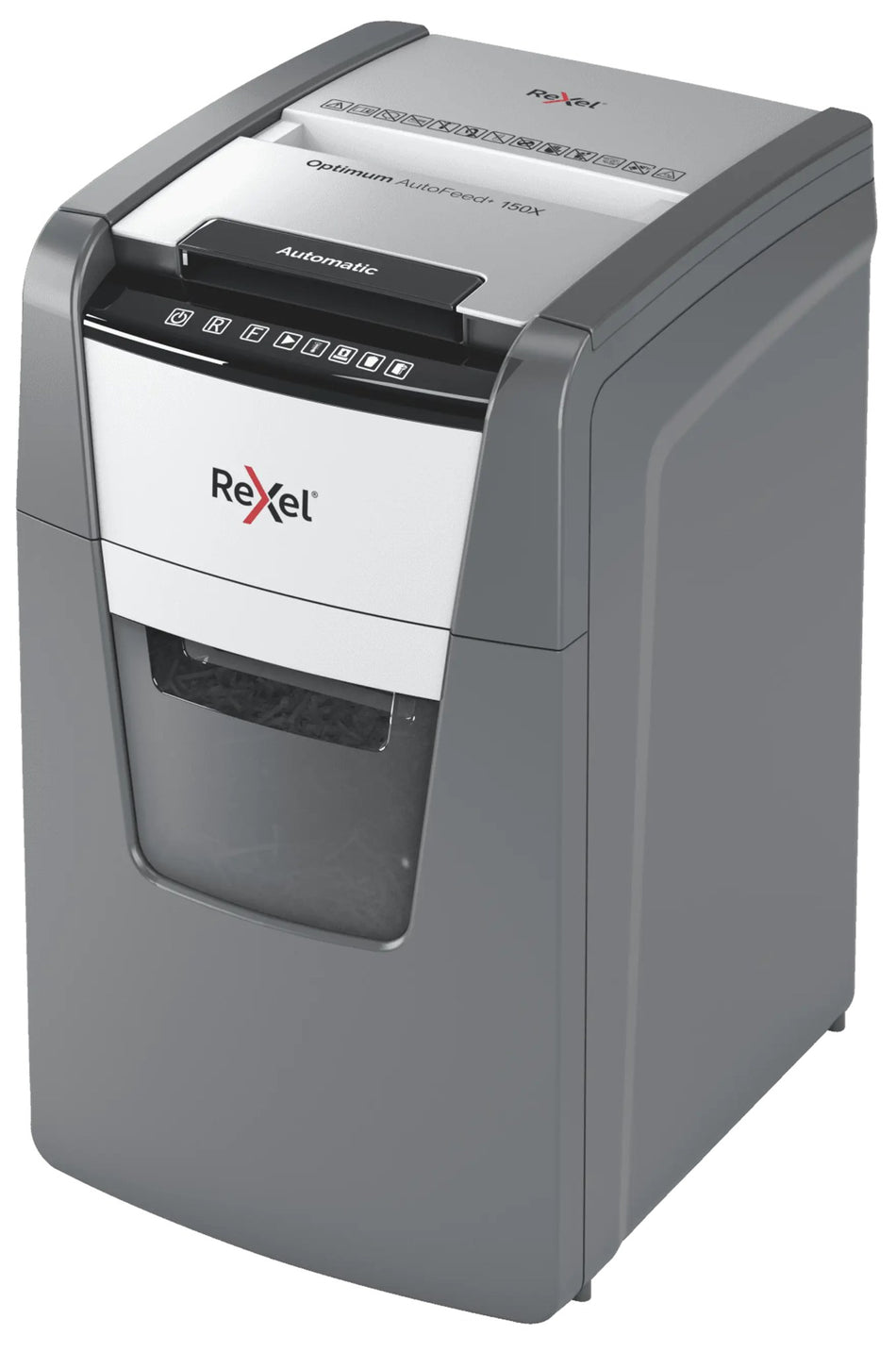 Destructeur de documents Rexel Optimum Auto+ 150X, broyeur de papier : vue de trois quarts