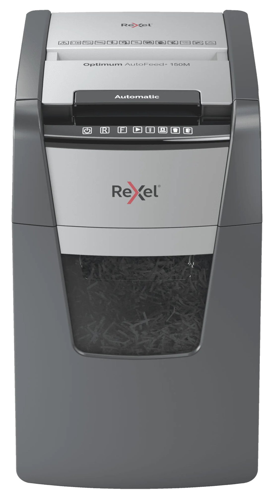 Destructeur de documents Rexel Optimum Auto+ 150M, broyeur de papier : vue de face