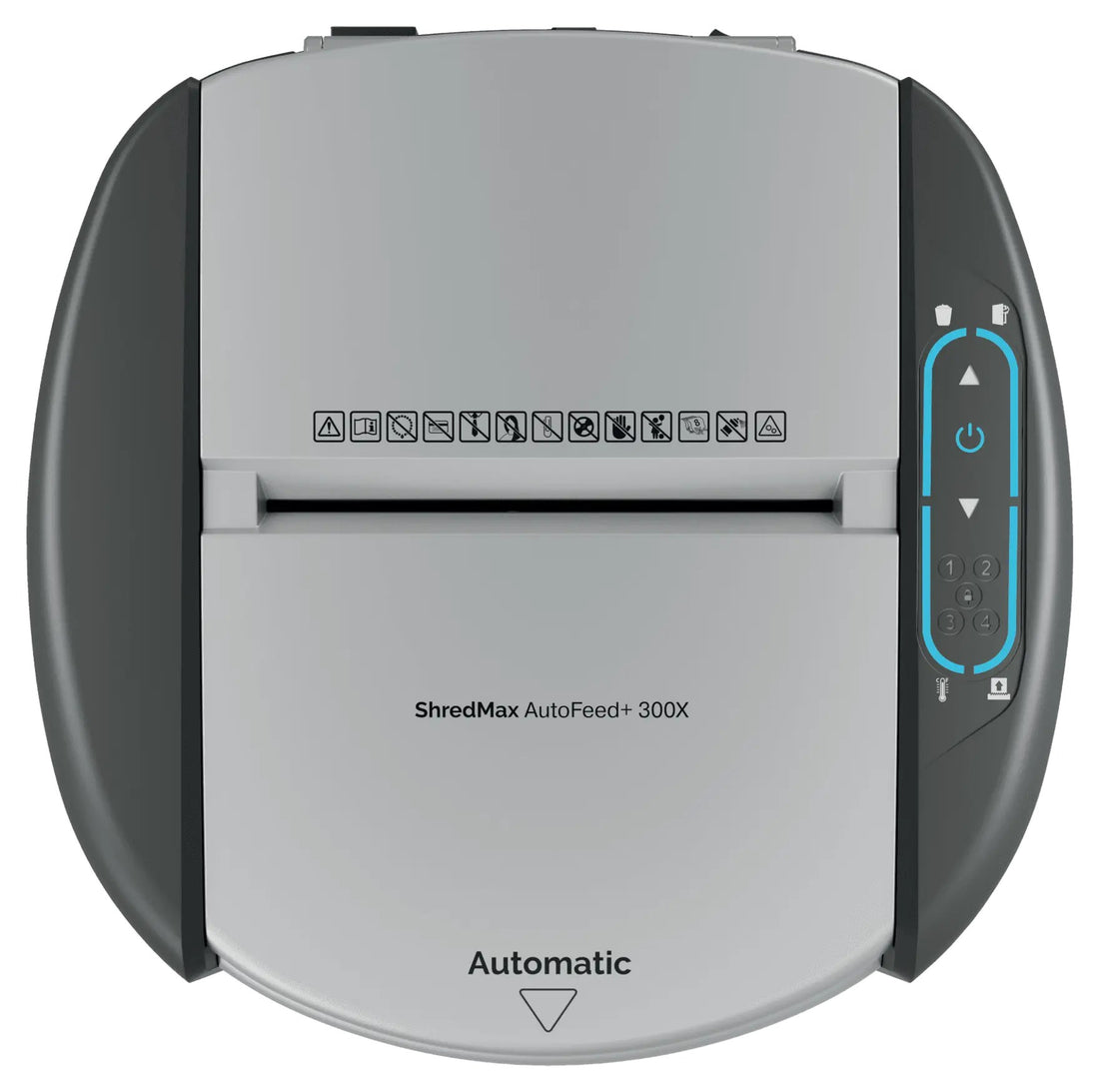 Destructeur de documents Rexel ShredMax AutoFeed+ 300X, broyeur de papier : vue de dessus, compartiment fermé