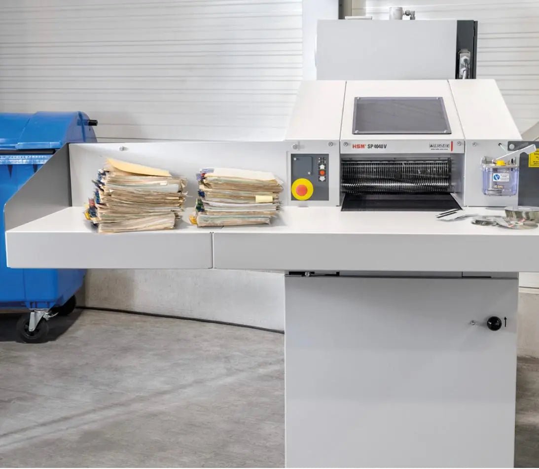 Destructeur industriel HSM Powerline FA 400.2 pour destruction de gros volumes de documents — Arboreal France, spécialiste des équipements lourds pour administrations et entreprises