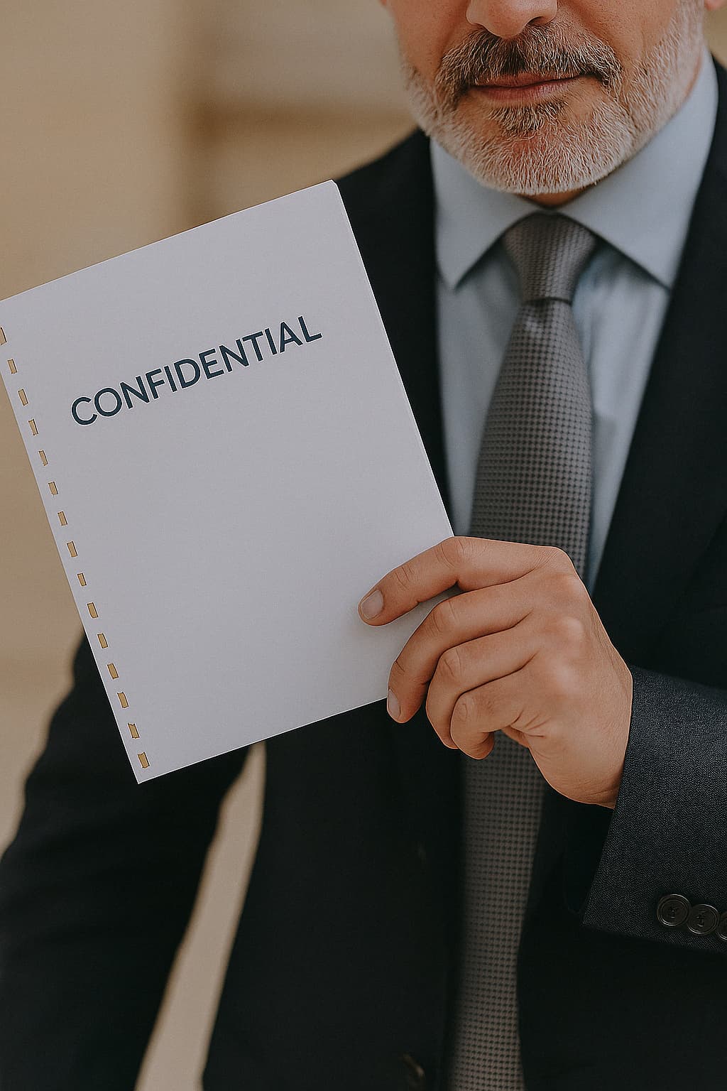 Un avocat tenant un dossier confidentiel – Solutions de classement pour cabinets juridiques – Arboreal France