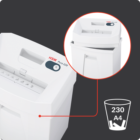 Pure 220 : partie supérieure amovible pour vider le collecteur, 230 feuilles A4 en P-4