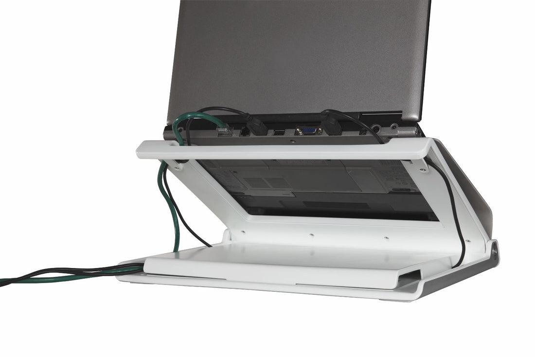 Support d'ordinateur portable Humanscale L6 blanc, vue arrière