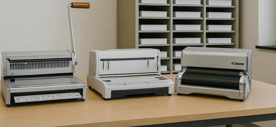 Trois perforelieuses professionnelles pour reliure coil, idéales pour la finition de documents dans les services de reprographie – Arboreal France