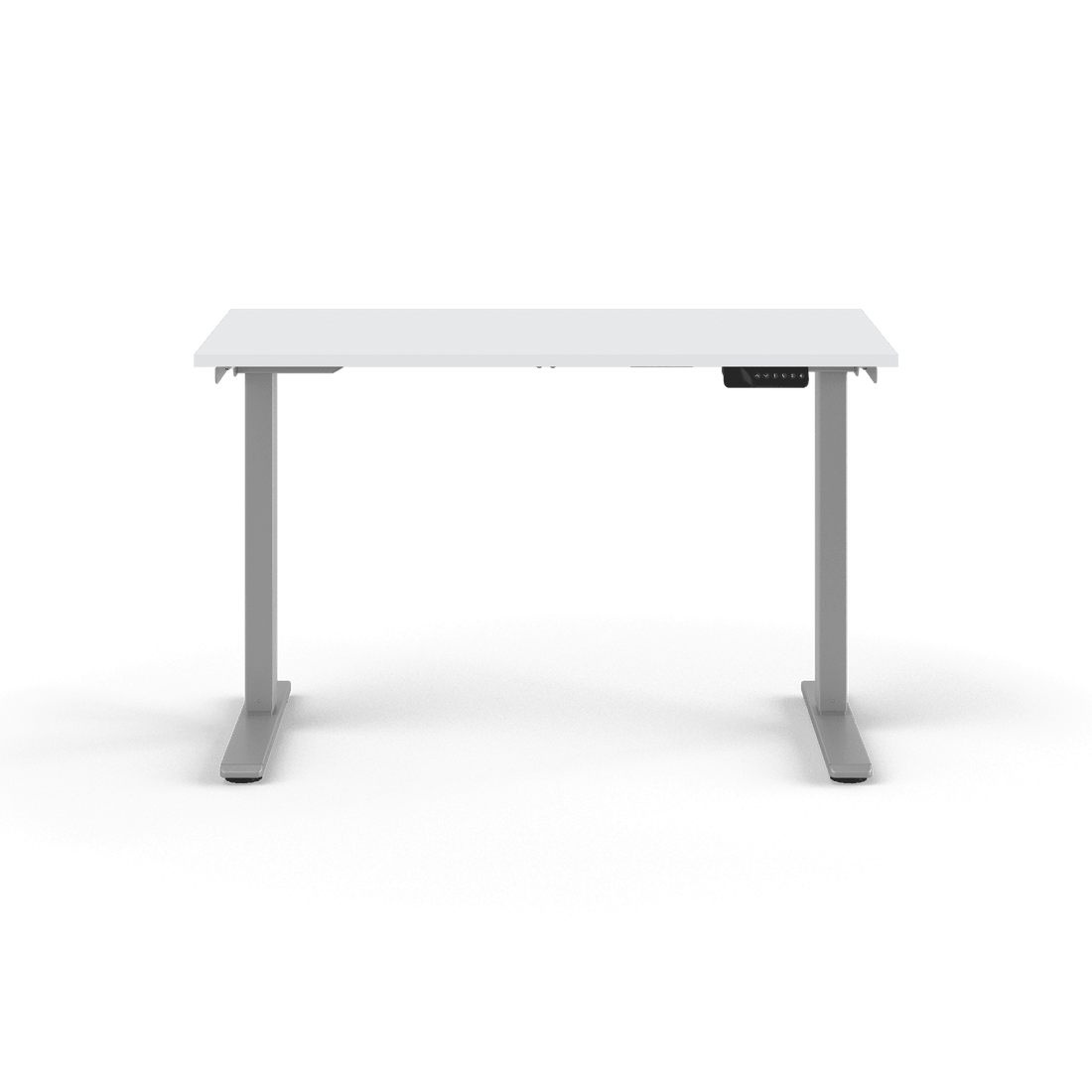Bureau assis-debout Humanscale eFloat Go 2.0, piètement argenté, plateau blanc